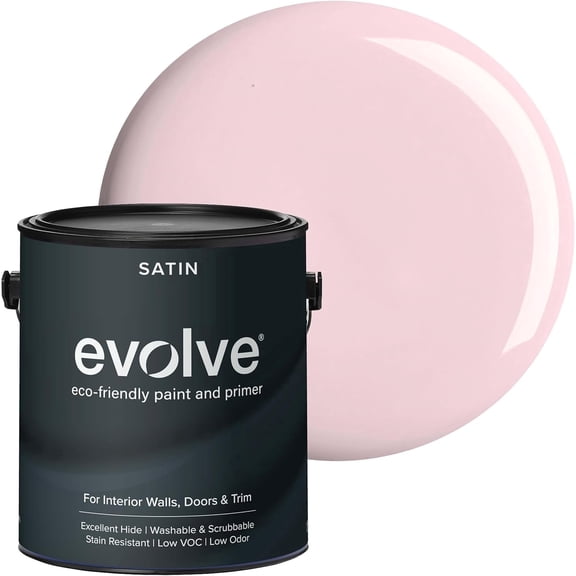 Evolve Eco-Friendly Posy Pink Satin Sheen Acrylic Latex Paint and Primer, 1 Gallon