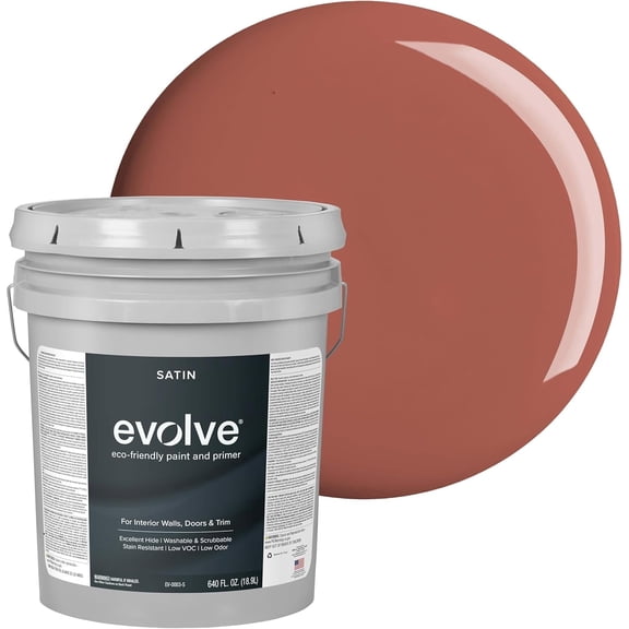 Evolve Eco-Friendly Red Clay Satin Sheen Acrylic Latex Paint and Primer, 5 Gallon
