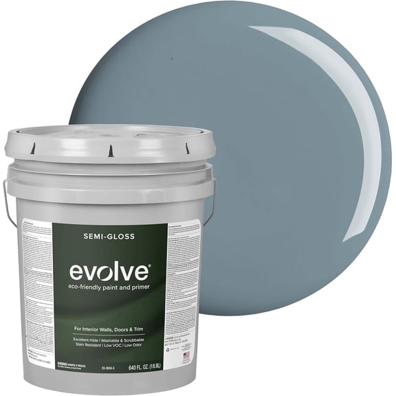 Evolve Eco-Friendly River Blue Semi-Gloss Acrylic Latex Paint and Primer, 5 Gallon