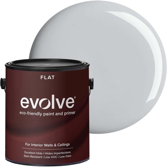 Evolve Eco-Friendly Silver Gray Flat Finish Acrylic Latex Paint and Primer, 1 Gallon
