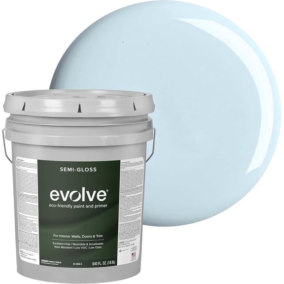 Evolve Eco-Friendly Sky Blue Semi-Gloss Acrylic Latex Paint and Primer, 5 Gallon