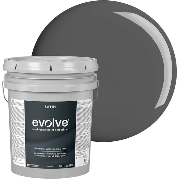 Evolve Eco-Friendly Slate Gray Satin Sheen Acrylic Latex Paint and Primer, 5 Gallon