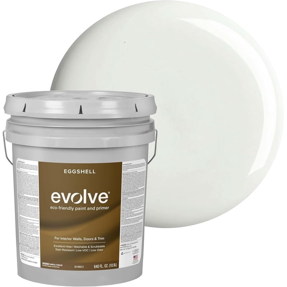 Evolve Latex Paint and Primer, Interior and Exterior Paint, Eggshell Finish, Antique White, 5 Gallon