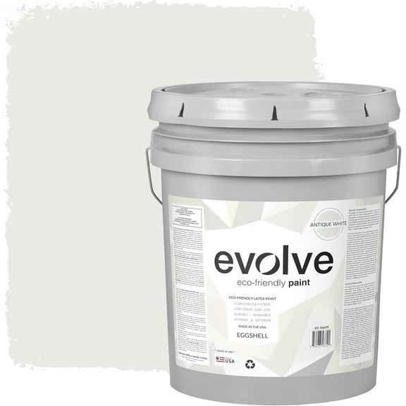 Evolve Latex Paint and Primer, Interior and Exterior Paint, Eggshell Finish, Antique White, 5 Gallon