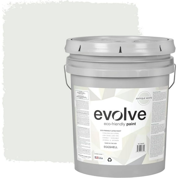 Evolve Latex Paint and Primer, Interior and Exterior Paint, Eggshell Finish, Antique White, 5 Gallon