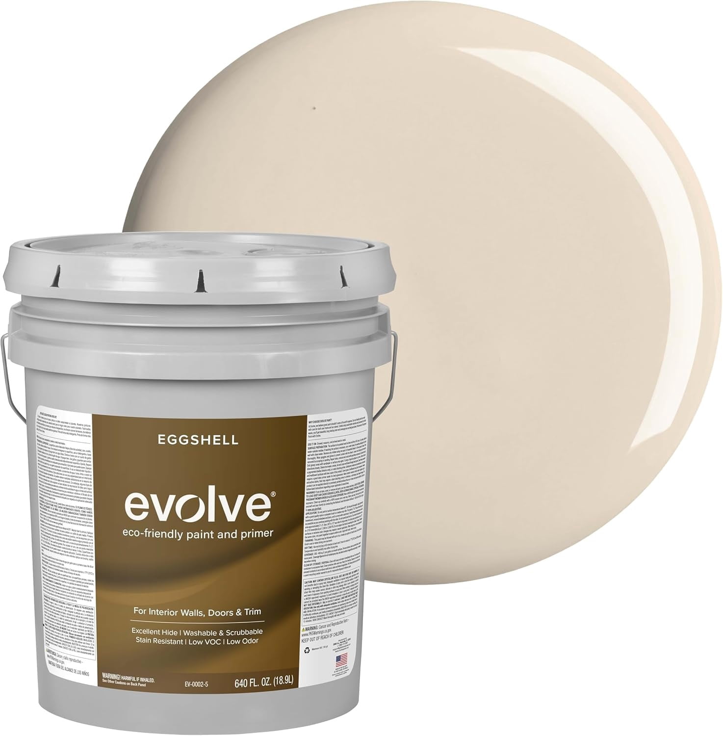 Evolve Latex Paint and Primer, Interior and Exterior Paint, Eggshell Finish, Beach Beige, 5 Gallon