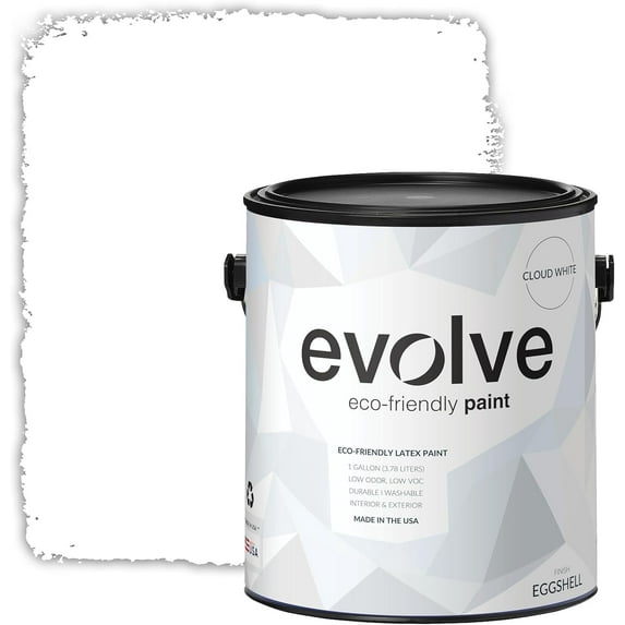Evolve Latex Paint and Primer, Interior and Exterior Paint, Eggshell Finish, Cloud White, 1 Gallon