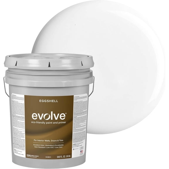 Evolve Latex Paint and Primer, Interior and Exterior Paint, Eggshell Finish, Cloud White, 5 Gallon