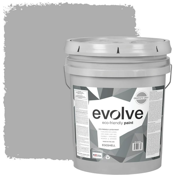Evolve Latex Paint and Primer, Interior and Exterior Paint, Eggshell Finish, Graphite Gray, 5 Gallon