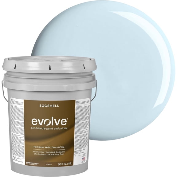 Evolve Latex Paint and Primer, Interior and Exterior Paint, Eggshell Finish, Sky Blue, 5 Gallon