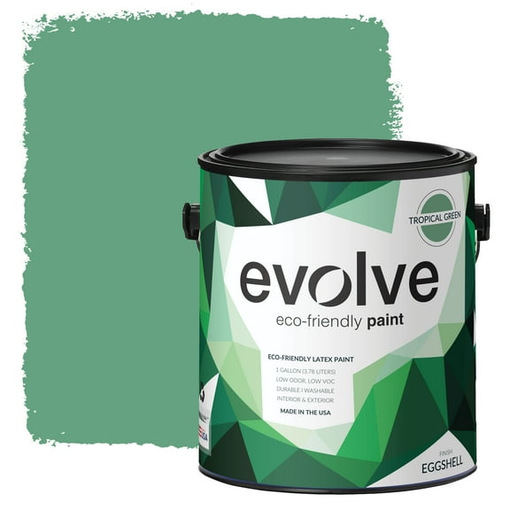 Evolve Latex Paint and Primer, Interior and Exterior Paint, Eggshell Finish, Tropical Green, 1 Gallon
