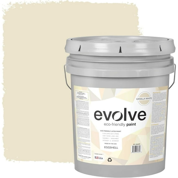 Evolve Latex Paint and Primer, Interior and Exterior Paint, Eggshell Finish, Vanilla White, 5 Gallon