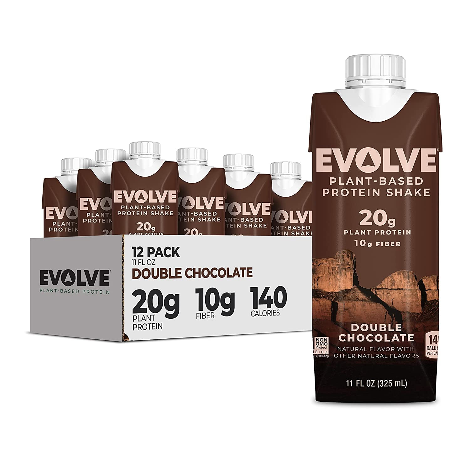 Evolve Plant Based Protein Shake, Double Chocolate, 11 fl oz, Pack of