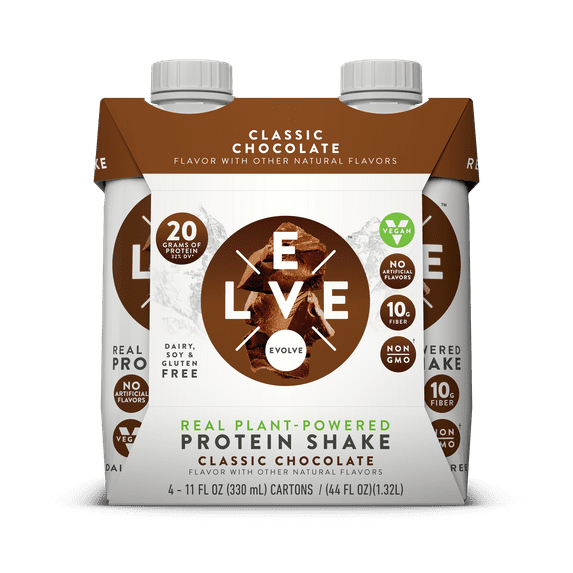 Evolve Plant Based Protein Shake, Double Chocolate, 11 oz, 4 Pack