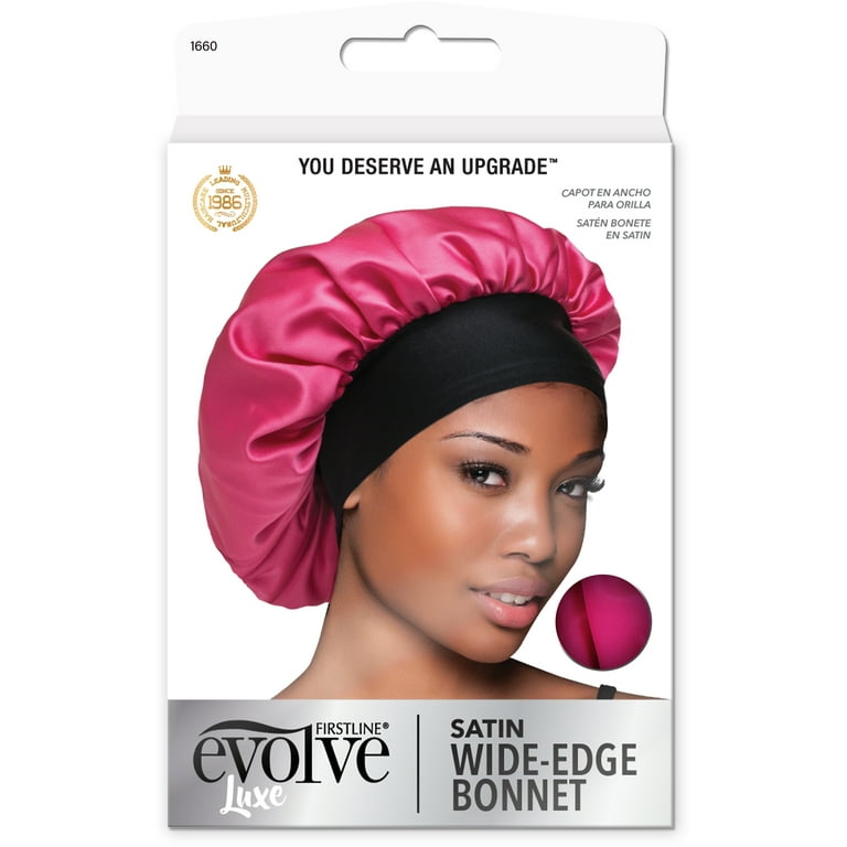 Evolve Wide-Edge Satin Bonnet, Fuchsia, Large Size for Hair
