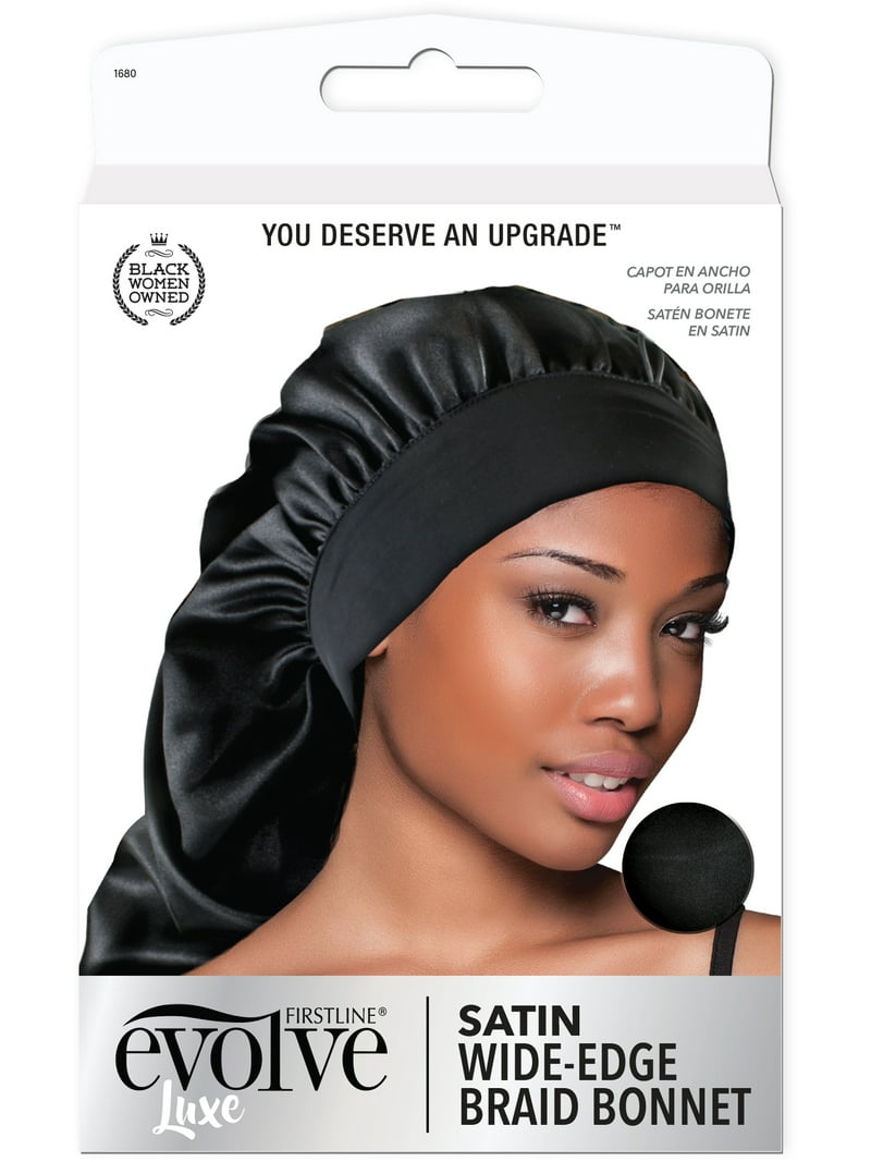 Evolve Satin Wide-Edge Braid Bonnet Black for Curl Silk Sleep