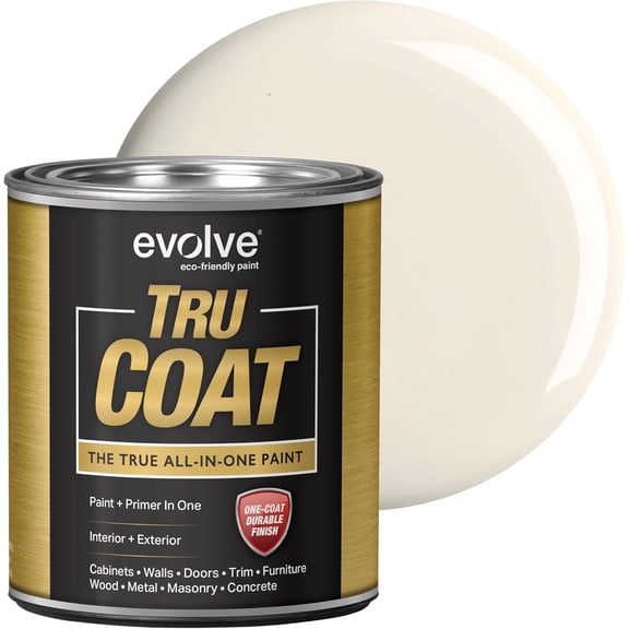 Evolve Tru Coat Coconut Cream Satin Acrylic Latex All in One Paint and Primer, 1 Quart