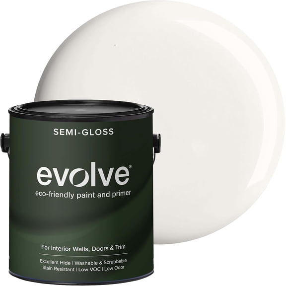 Evolve True White Semi-Gloss Interior Paint and Primer, Wall Paint with One-Coat Coverage, 5 gal
