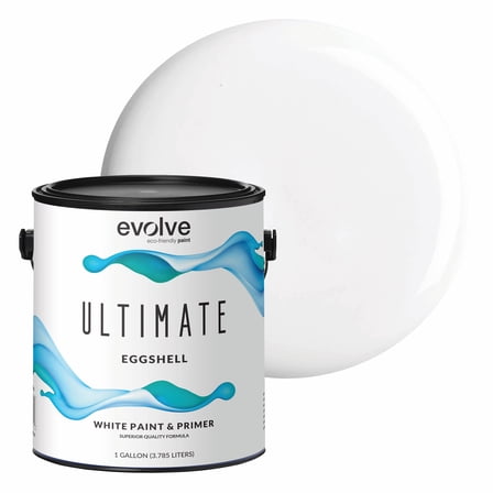 Evolve Ultimate Latex White Paint & Primer with Eggshell Finish, Interior/Exterior, 1 Gallon