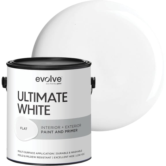 Evolve Ultimate Latex White Paint & Primer with Flat Finish, Interior/Exterior, 1 Gallon