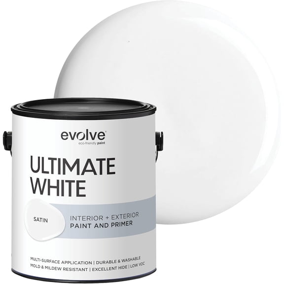 Evolve Ultimate Latex White Paint & Primer with Satin Finish, Interior/Exterior, 1 Gallon