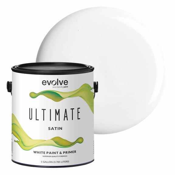Evolve Ultimate Latex White Paint & Primer with Satin Finish, Interior/Exterior, 1 Gallon