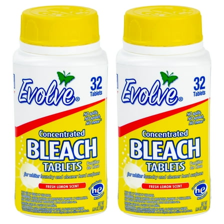 Evolve Concentrated Bleach Tablets, Lemon Scent, 64 Total Count (32 Count x 2 Pack)