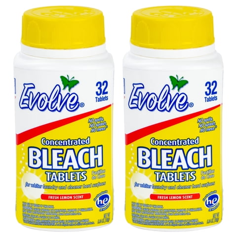 Evolve Concentrated Bleach Tablets, 5.64 oz, Fresh Lemon Scent, 32 Count, 2 Pack