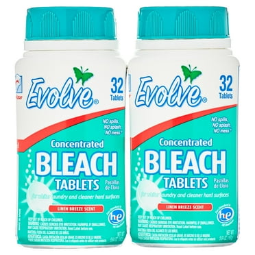 Evolve Concentrated Bleach Tablets, Linen Breeze Scent, 64 Total Count (32 Count x 2 Pack)