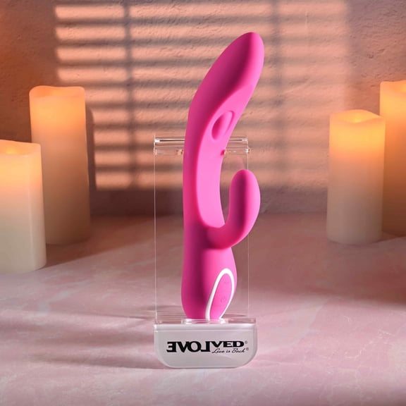 Evolved G-Tapper Rechargeable Silicone Double Tapping Rabbit Vibrator with Clitoral Stimulator, Pink