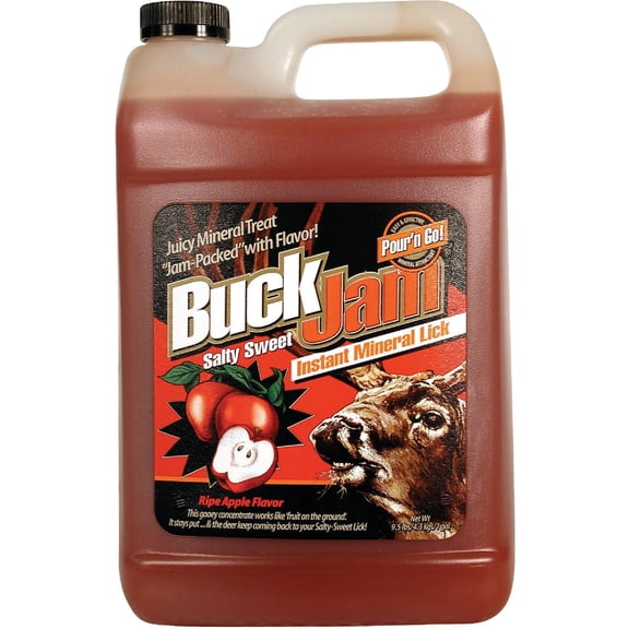 Evolved HABITATS Buck Jam Ripe Apple Flavored Salty Sweet Liquid Deer Attractant - Instant Mineral Lick - Powerful Ready-to-Use Year-Round Beneficial Food Supplement for Deer - 1 Gallon
