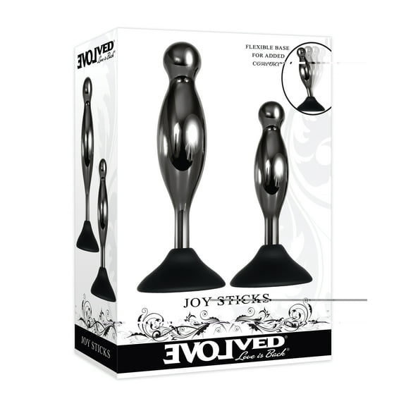 Evolved Joy Sticks 2-Piece Metal Anal Plug With Suction Cup Base Set Black