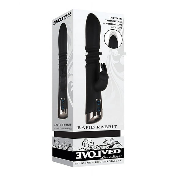 Evolved Rapid Rabbit Rechargeable Thrusting Silicone Vibrator Black