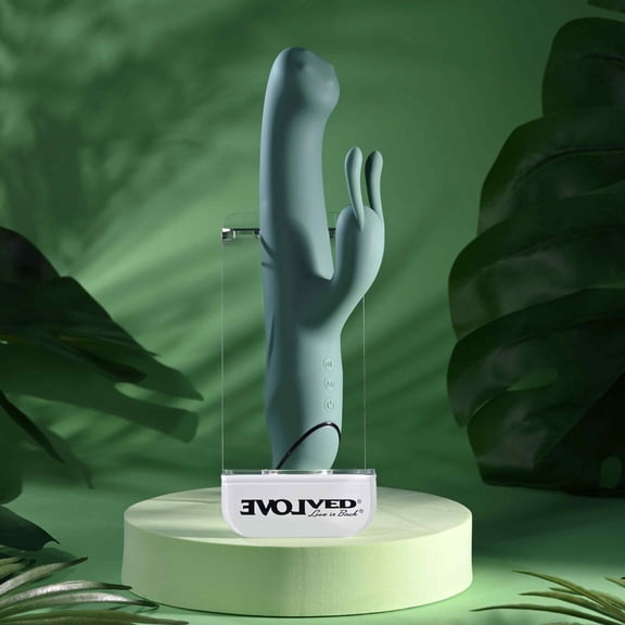 Evolved Satin Swirl Rechargeable Silicone Rabbit Vibrator with Clitoral Stimulator, Green