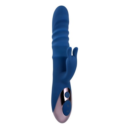 Evolved The Ringer Rechargeable Thrusting Silicone Rabbit Vibrator Blue