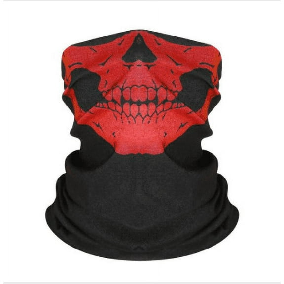 Evomosa 6 Color Skull Face Ski Mask Unisex Biker Headband, Half Face Scarf Polyester Fabric, Red