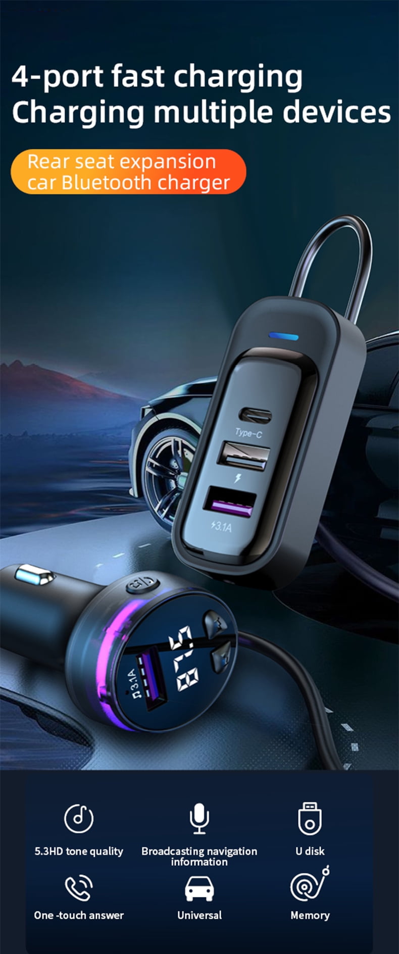 Evomosa Bluetooth 5.3 Wireless Car Kit, Bluetooth Receiver Audio