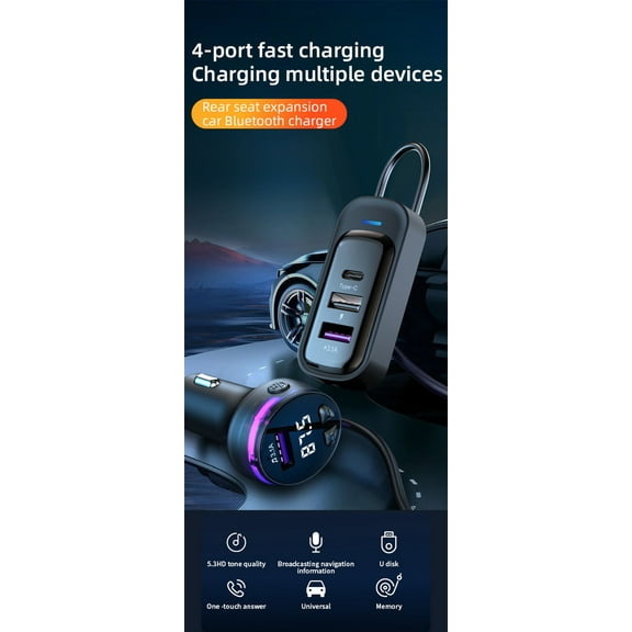 Evomosa Bluetooth 5.3 Wireless Car Kit, Bluetooth Receiver Audio Adapter for Car, 3 Ports USB 3.0 & Type C