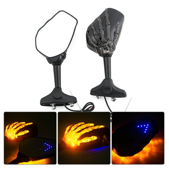 Evomosa Halloween Motorcycle Signal Light Rear View Mirror, Fire Hand Pattern Claw LED Light Rear View Mirror, Dual Light