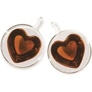 Evomosa Set of 2 Glass Coffee Mugs with Handle,Heart Shape Double Wall Crystal Tea Cups Tumbler for Latte Milk,150ML