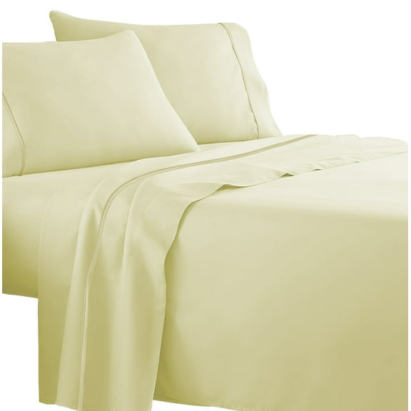 Evon 600TC 100% Egyptian Cotton Ivory Color Queen Size with 15" Inch Deep Pocket 4-Piece Piping Sheet set