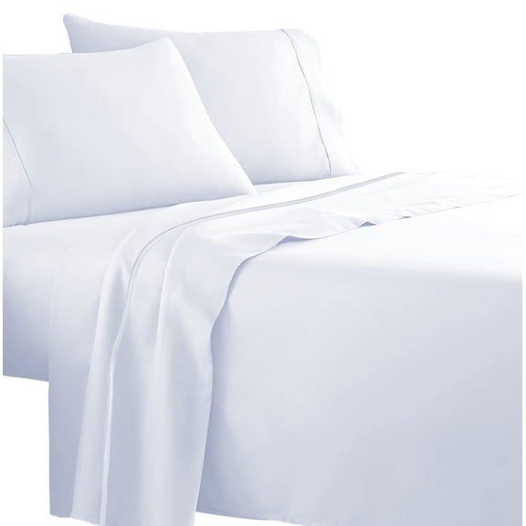 Evon 600TC 100% Egyptian Cotton White Color Queen Size with 15" Inch Deep Pocket 4-Piece Piping Sheet set