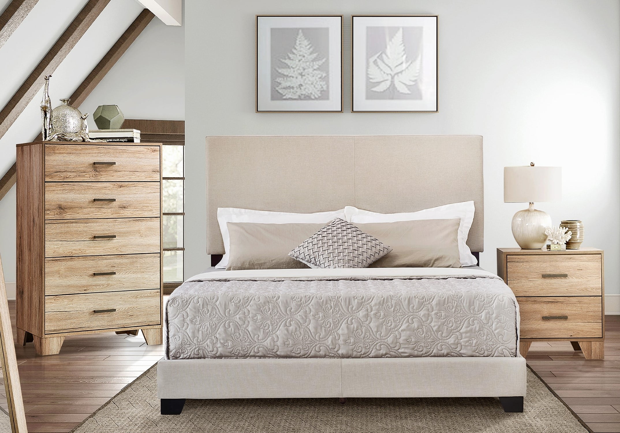 Home Design Evon Full Linen Upholstered Bed Frame with Foam Padding and Polyester Upholstery, Warm Gray, Easy assembly