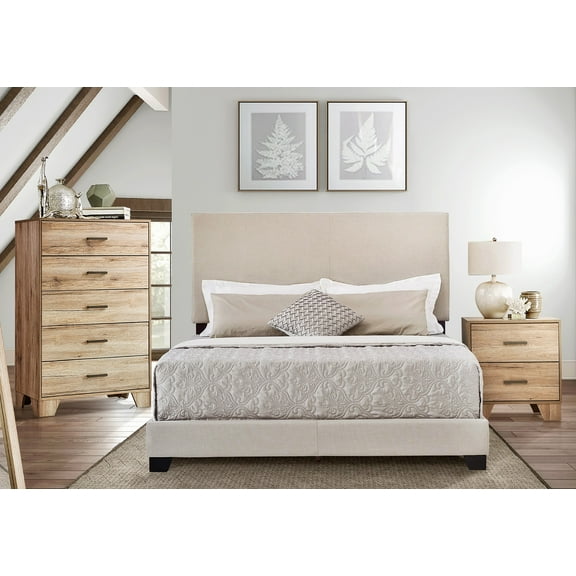 Home Design Evon King Linen Upholstered Bed Frame with Foam Padding and Polyester Upholstery, Warm Gray, Easy assembly