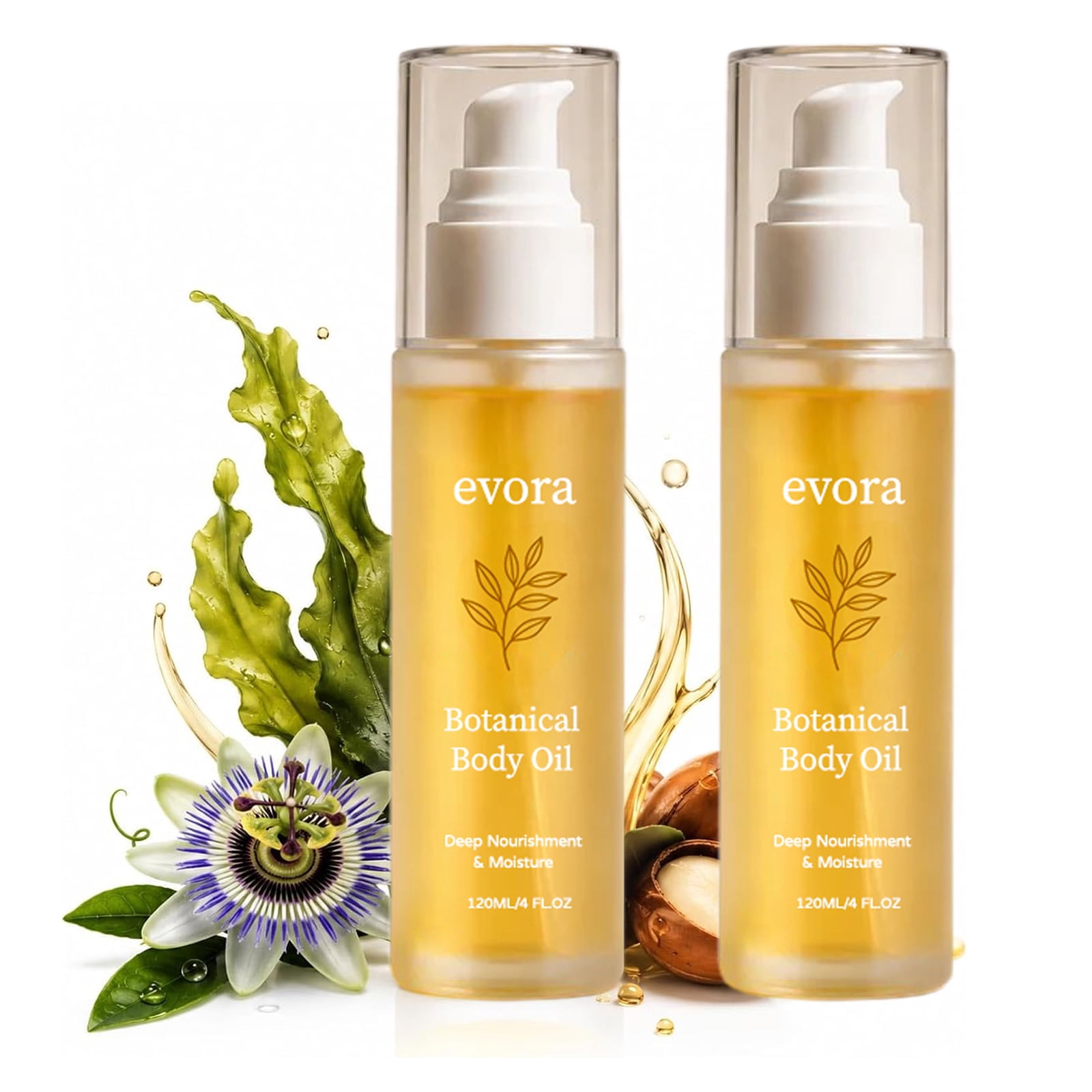 Evora Botanical Body Oil - 120 Ml, Lightweight Moisturizing, Wakame Algae, Brazil Nut Oil & Passionflower Seed Oil, For Dry-Looking Skin, Daily Body Care Oil (2 PC)