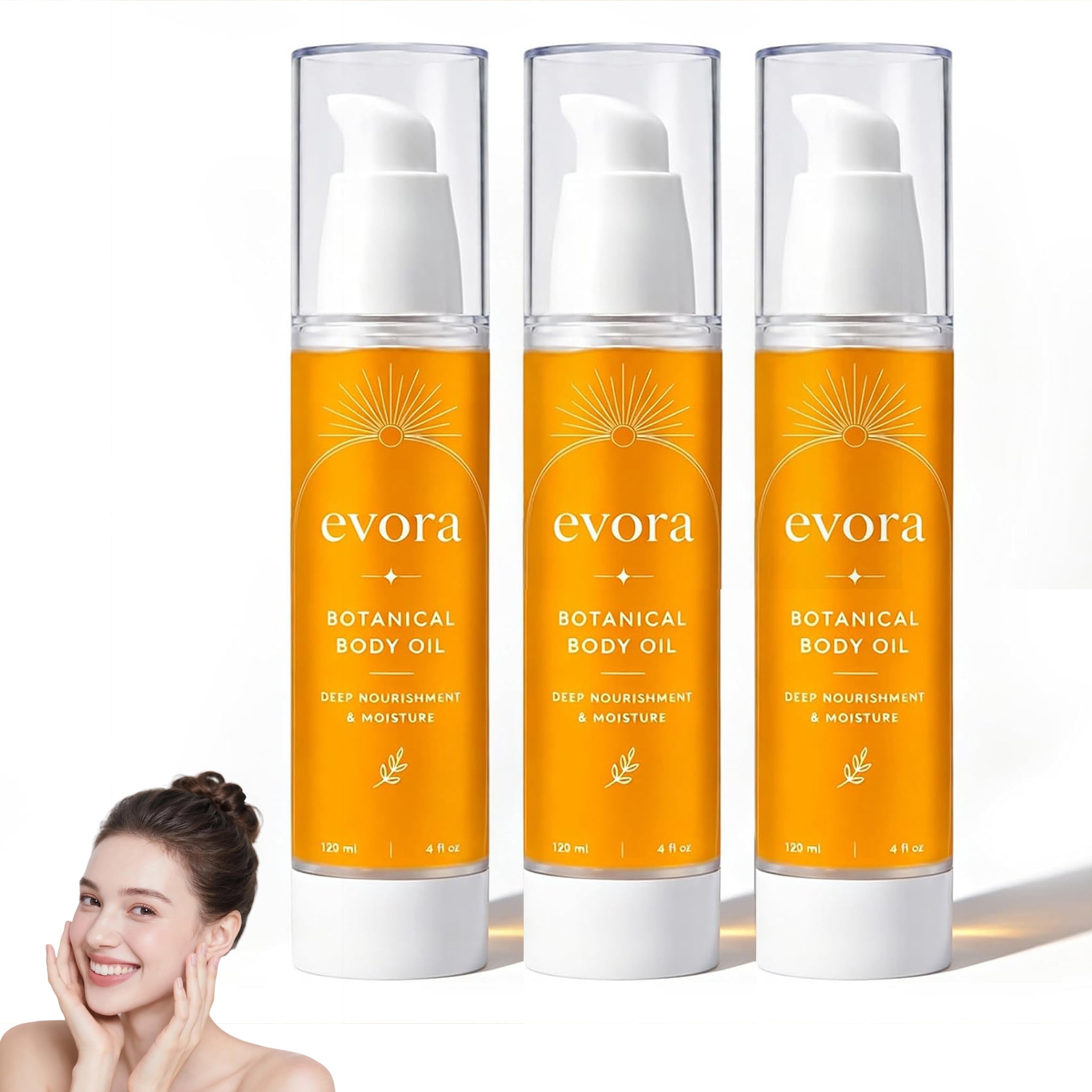 Evora Botanical Body Oil with Wakame Algae, Passionflower Seed Oil & Brazil Nut Oil, Lightweight Moisturizing Body Oil for Dry Skin, Fast Absorbing Non-Greasy Massage Oil for Smooth Soft Skin (3PC)