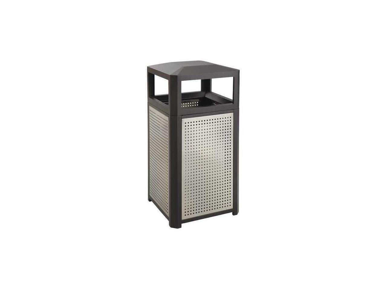 15-Gallon Black and Silver Galvanized Steel Trash Container