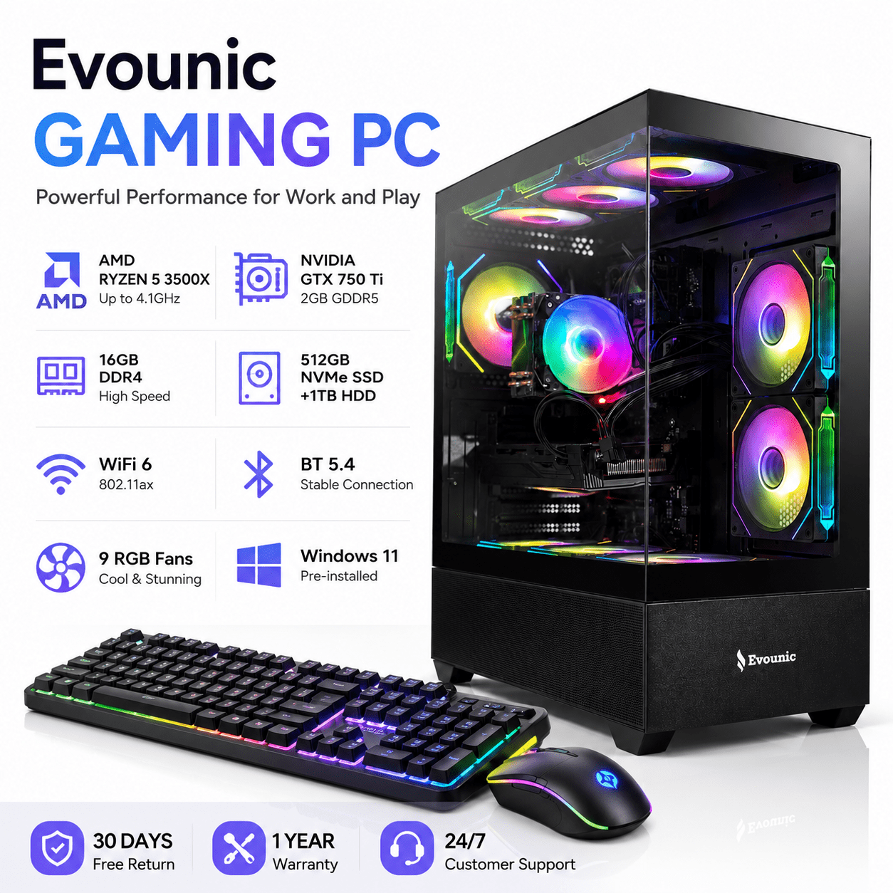 MXZ Gaming PC, AMD Ryzen 5 3600 3.6GHz, GeForce RTX 4060, 16GB
