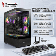 Evounic Prebuilt Liquid Cooled Gaming PC Ryzen 5 3500X 4.1GHz, RTX 2060 6GB VR Ready, 16GB DDR4 RAM, 512GB SSD+1TB HDD, WiFi 6 & BT5.4, 650W, Win11