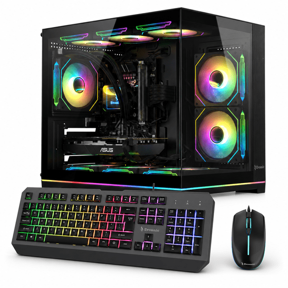 Evounic Gaming PC Desktop,Ryzen 7 5800X 8-Core,RTX 5060 8GB,32GB RAM,1TB NVME SSD,WiFi6 BT5.4,Liquid Cooled,650W PSU,Windows 11,RGB Keyboard & Mouse